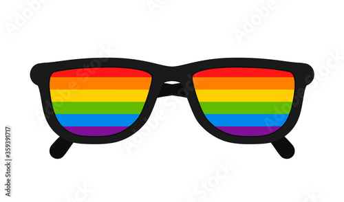 LGBT flag. LGBT pride flag of gay and lesbian, besexual and transgender. Human rights, sex orientation and tolerance concept. Sunglasses with rainbow colors