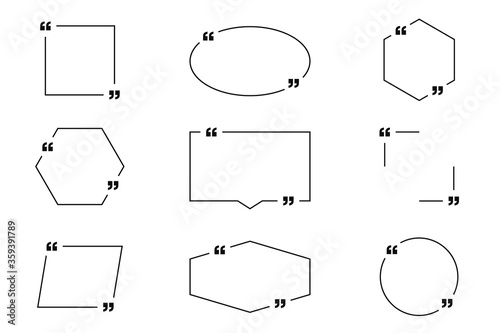 Quote text box, quote frame with space for text. Set of quotation bubbles. Abstract texting box templates, message border and quote frames