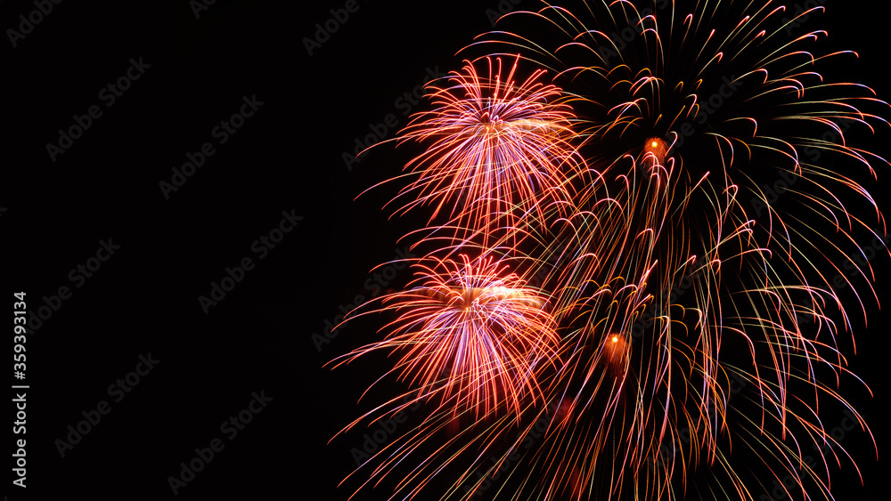 Beautiful firework display on sky at night for celebration