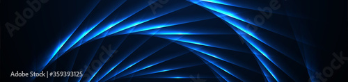 Glowing blue laser lines abstract hi-tech banner. Vector neon background