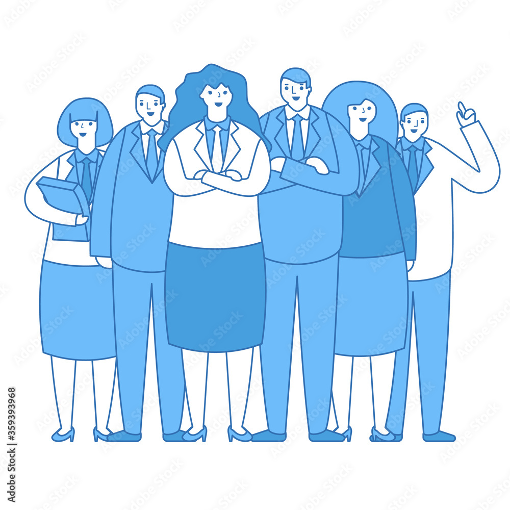 Business team group office workers work crew standing together characters design vector illustration Business team group office workers work crew standing together characters design vector illustration
