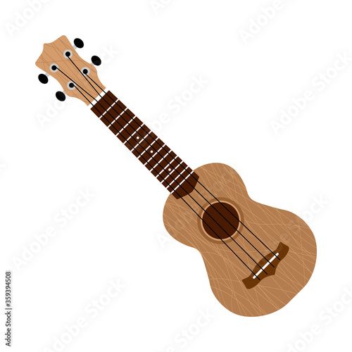 The ukulele is a musical instrument. Hawaiian guitar in simple flat style. Vector illustration isolated on a white background. photo
