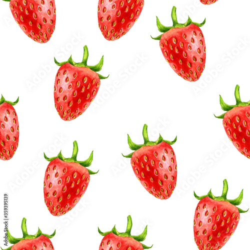 Fototapeta Naklejka Na Ścianę i Meble -  watercolor seamless pattern with berry of strawberry