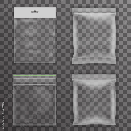Plastic bag empty food packaging icon set transparent background vector illustration