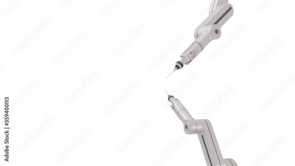 White robotic arms with blank space on white background, 3d rendering. White robotic arms with blank space on white background, 3d rendering.
