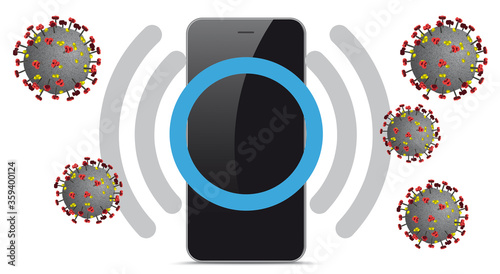 Schwarzes Smartphone gibt Alarm wenn das Infektionsrisiko mit dem Coronavirus zu hoch wird