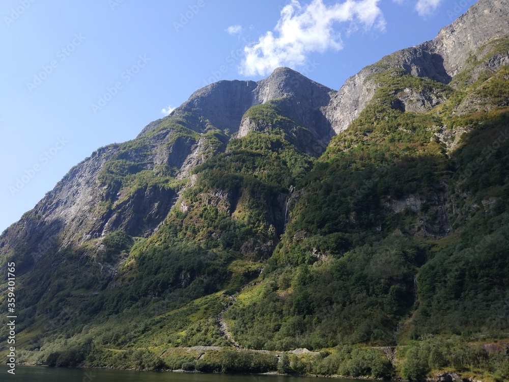 Beautiful Norwegian mountains and cliffs in the Hardangerfjord, Norway. 