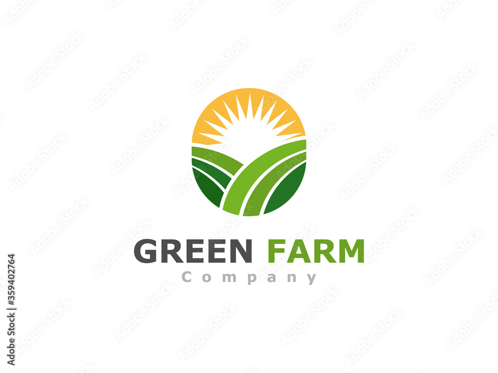 Simple farm field and sun logo flat vector illustration Stock Vector ...