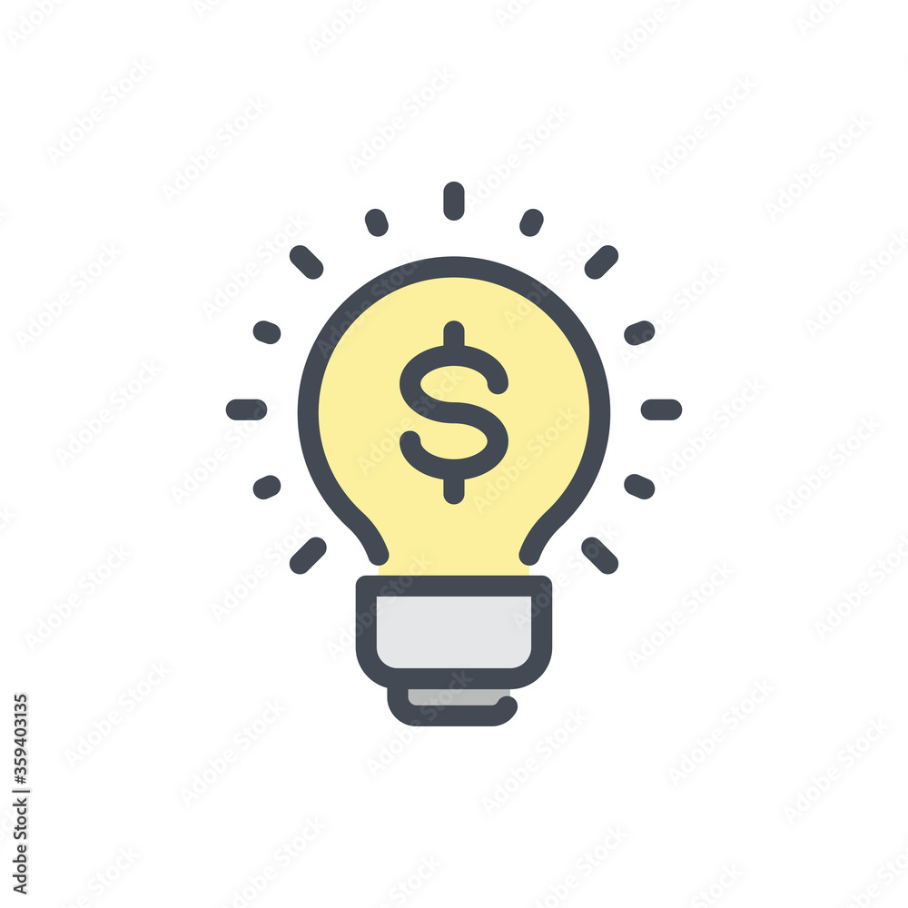 Financial Idea color line icon. Light Bulb with Dollar vector outline colorful sign. Financial Idea color line icon. Light Bulb with Dollar vector outline colorful sign.