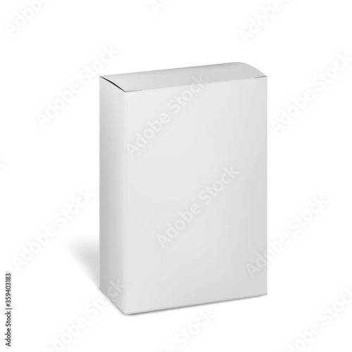 Blank paperboard box isolated on white background, vector mockup. Cardboard packaging. Mock-up for design