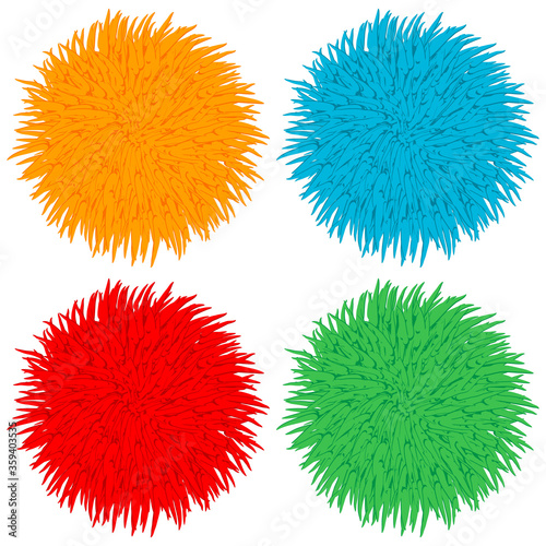 Colorful pom poms vector cartoon set isolated on a white background. photo