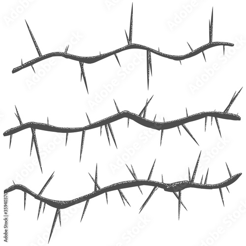 Thorn branch brush vector set isolated on a white background.