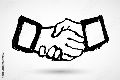 Business handshake / contract agreement flat grunge icon for apps and websites. Doodle hand-drawn cartoon grunge brush ink style