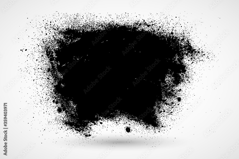Hand painted ink blob with splashes. Black round button. Hand drawn grunge circle. Graphic design element for web, corporate identity, cards, prints etc.