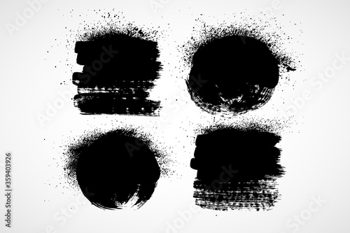 Art graphics shapes elements. Abstract black paint ink brush stroke for your design use. Modern banners template set. Grunge vector illustration background. Dirty stains frame with copy space.