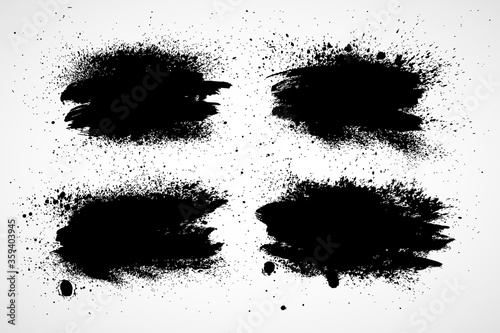 Art graphics shapes elements. Abstract black paint ink brush stroke for your design use. Modern banners template set. Grunge vector illustration background. Dirty stains frame with copy space.