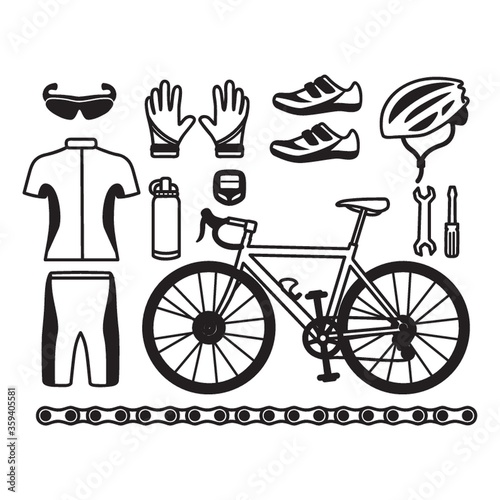 collection of cycling equipment