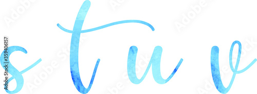 Letters, watercolor blue texture, font, serif, characters, lettering