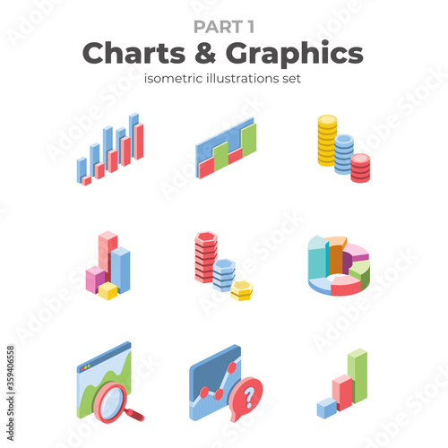 Charts & Graphics. Vector 3d isometric, color web icon, new flat style. Creative illustration design, isolated graphic idea for infographics.