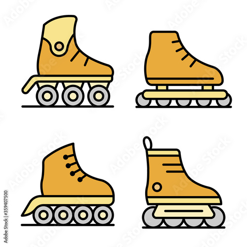 Inline skates icons set. Outline set of inline skates vector icons thin line color flat on white