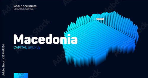 Isometric map of Macedonia with blue hexagon lines