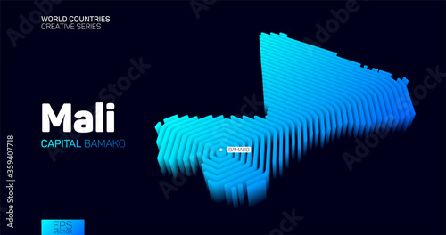 Isometric map of Mali with blue hexagon lines