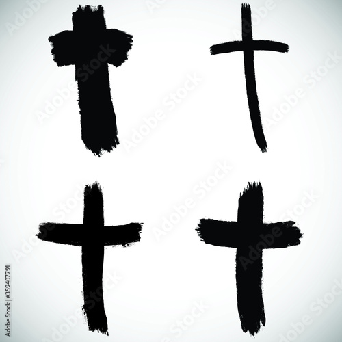 Grunge Religion Cross . Black Paint . Vector