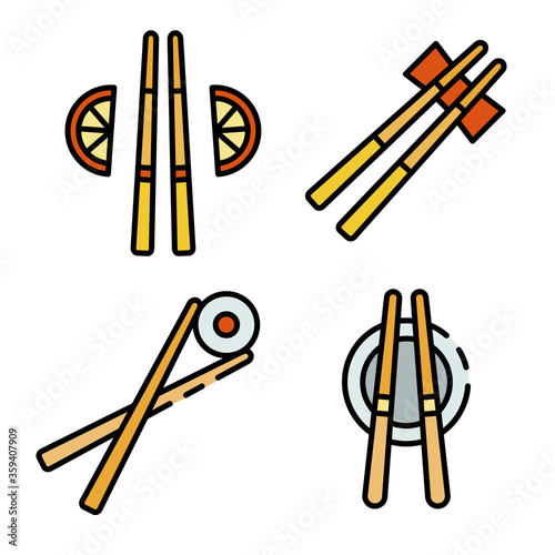 Chopsticks icons set. Outline set of chopsticks vector icons thin line color flat on white