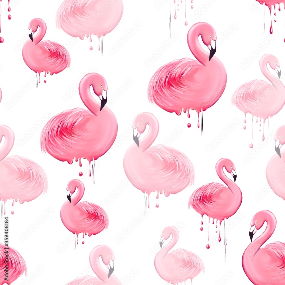 Fototapeta premium seamless pattern with pink flamingos. Design for textile, fabric, wallpaper, packaging 