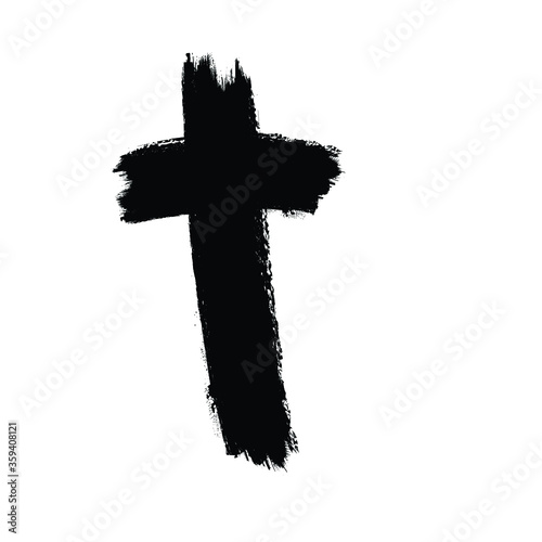 Grunge Religion Cross . Black Paint . Vector