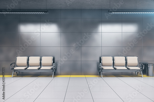 Chairs in modern underground railway station.