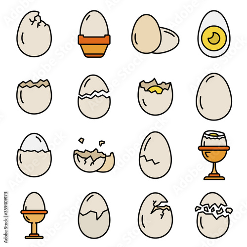 Eggshell icons set. Outline set of eggshell vector icons thin line color flat on white