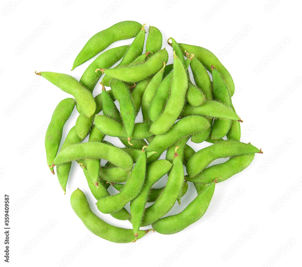 Green soy bean isolated on white background. top view Green soy bean isolated on white background. top view