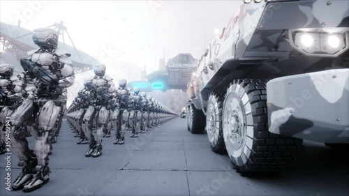 invasion of military robots. Dramatic apocalypse super realistic concept. Future. 4k animation. photo