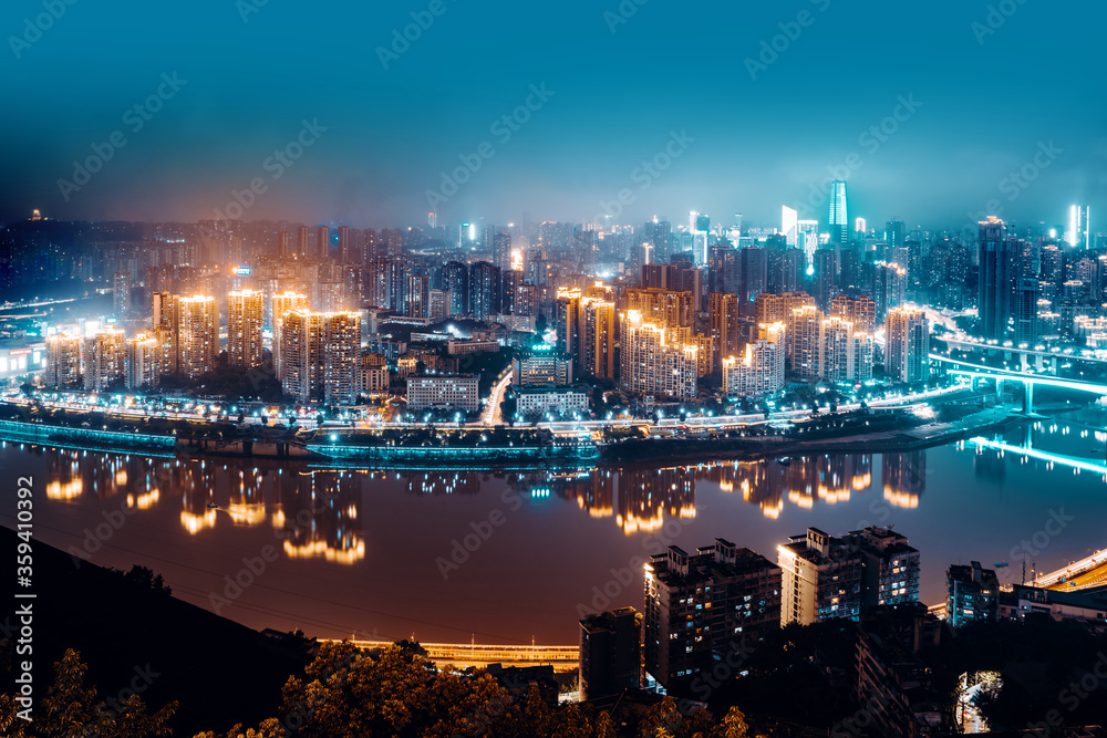 Fototapeta premium High-rise mountain city night, China's western city of Chongqing.