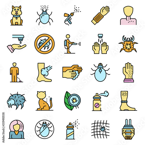 Mite icons set. Outline set of mite vector icons thin line color flat on white