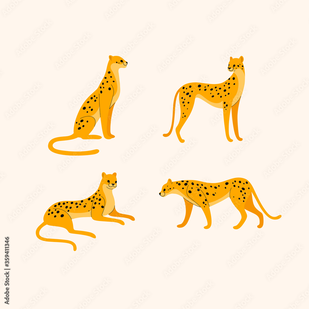 Сheetah icon set. Different type of wild cat. Vector illustration for prints, clothing, packaging, stickers.