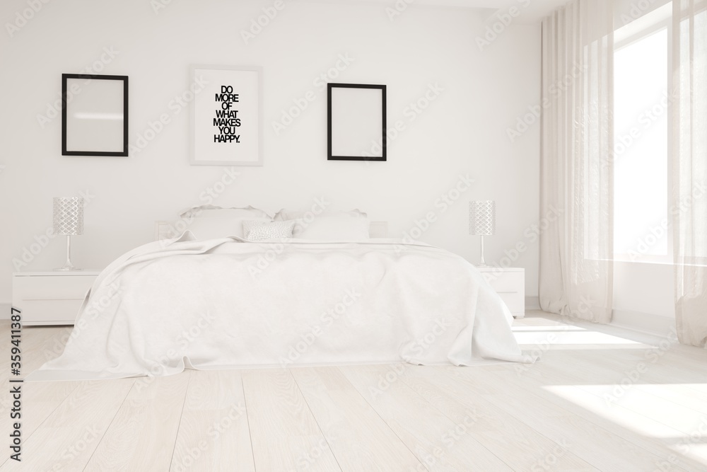 Fototapeta premium modern white bedroom interior design. 3D illustration