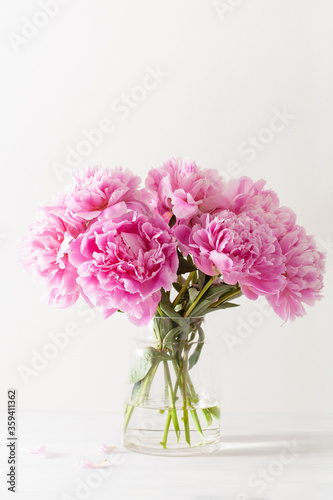 Fototapeta Naklejka Na Ścianę i Meble -  beautiful pink peony flowers bouquet in vase