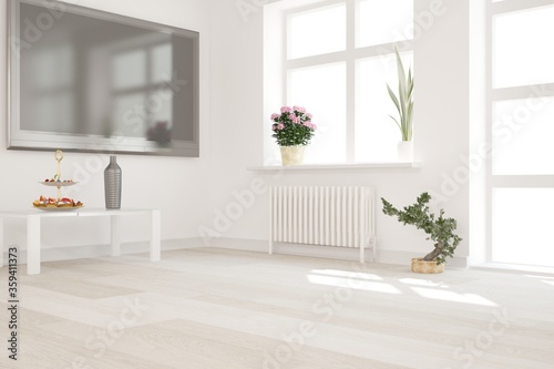 modern room with tv set,plants and table interior design. 3D illustration © ALIAKSANDR