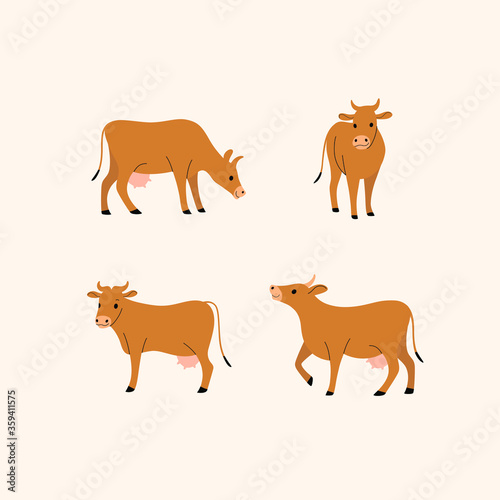 Cartoon cow flat icon.   ute animals set of icons.