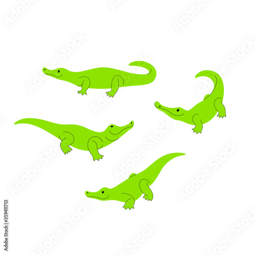 Cartoon animal icon set. Different poses of crocodile. Vector illustration for prints  clothing  packaging  stickers.