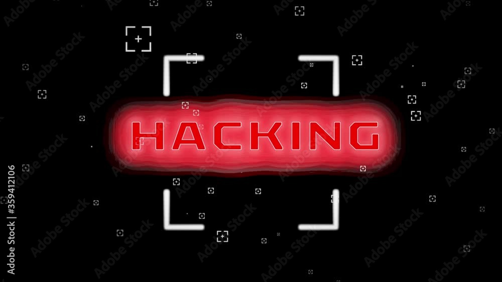 Digitally generated video of hacking text on red cloud and scope against black background