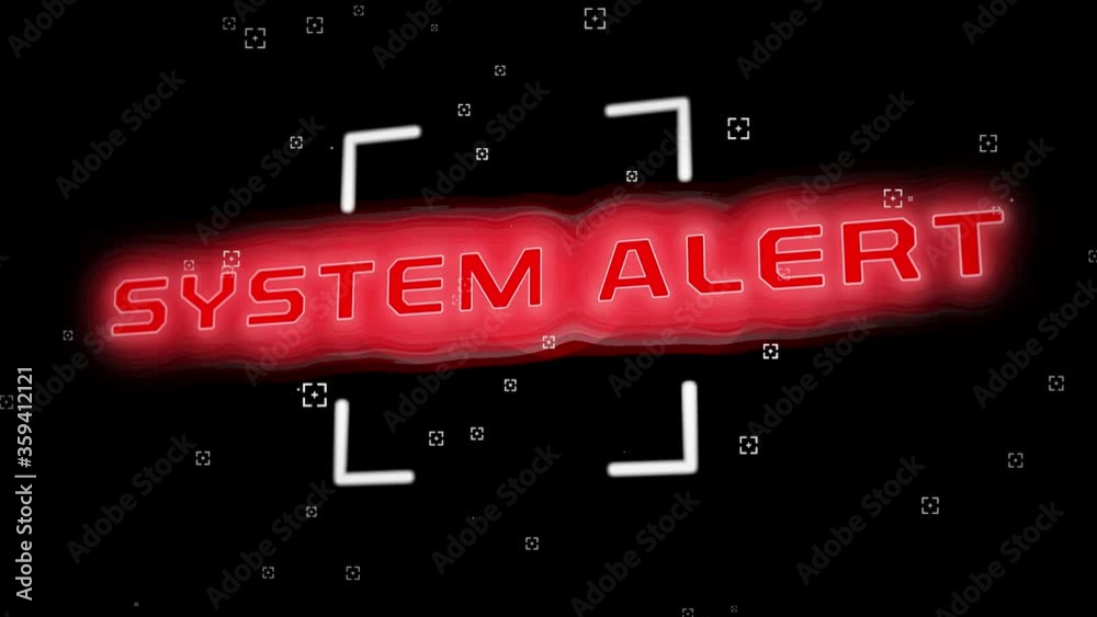 Digitally generated video of system alert text on red cloud and scope against black background