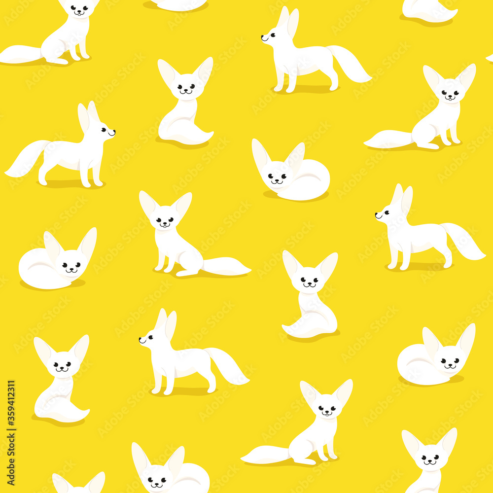 Seamless trendy animal pattern with fennec fox. Flat design print in cartoon style. Seamless trendy animal pattern with fennec fox. Flat design print in cartoon style.