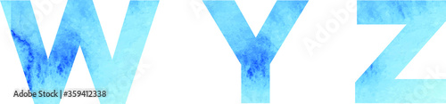 Letters, watercolor blue texture, font, serif, characters, lettering