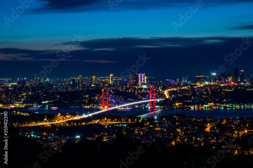 Istanbul Bosphorus Bridge at night. 15th July Martyrs Bridge  15 Temmuz Sehitler Koprusu . Istanbul  Turkey.
