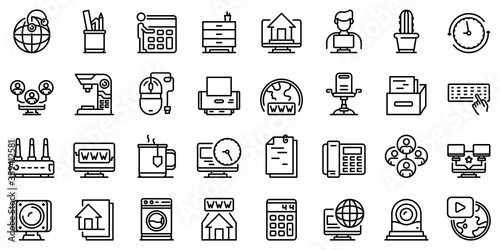 Home office icons set. Outline set of home office vector icons for web design isolated on white background