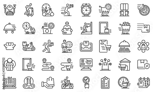 Home delivery icons set. Outline set of home delivery vector icons for web design isolated on white background