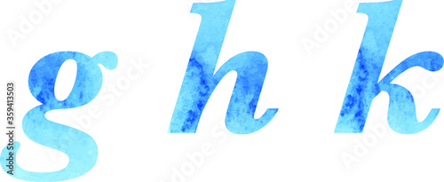 Letters, watercolor blue texture, font, serif, characters, lettering
